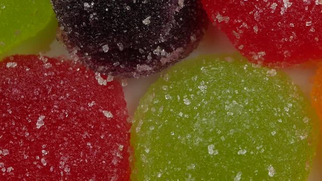 colorful candy and jelly sweet close up, flavor fruit, candy dessert colorful on sugar