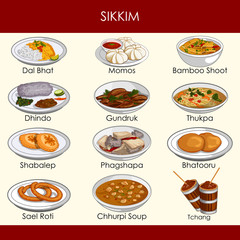 illustration of delicious traditional food of Sikkim India