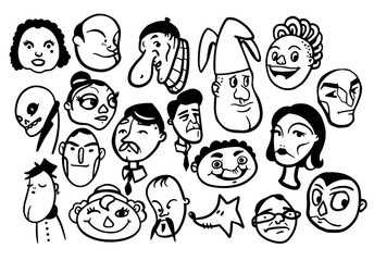 Hand drawn set of character. Doodled vector illustration. 