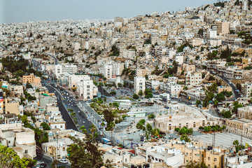 Fototapeta premium View of houses on hills in the center of Amman, the capital of Jordan
