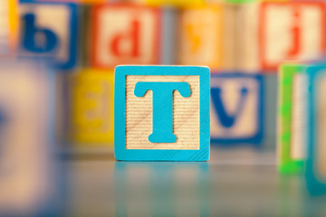 Photograph of colorful Wooden Block Letter T