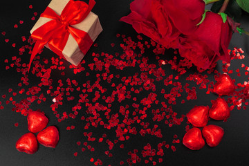Beautiful roses and gift box