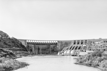 Monochrome view of the wall of the Vanderkloof Dam
