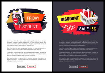 Obraz premium Black Friday sale, banner with presents in boxes vector. Discounts and special prices, reductions and surprises, autumn sellout on web poster with text