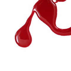 Drops of red liquid (blood, nail polish, ketchup, dressing) isolated on white background