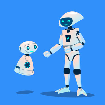 Big Robots Laughing At Small Robot Vector. Isolated Illustration
