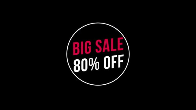 Big Sale 80% Off Text Animation, with Black, Green and Transparent Background. Motion Graphics with Alpha Channel. Just Drop It into Your Project.