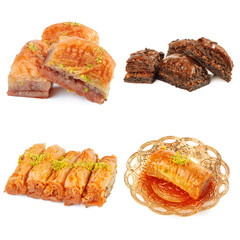 Turkish oriental sweets collage isolated on white