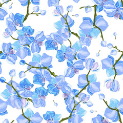 Naadloze vectorillustratie voor mode, stof. Sjaal afdrukken. Boheems bloemenpatroon, aquarelstijl, orchidee bloemen handgetekende mix.
