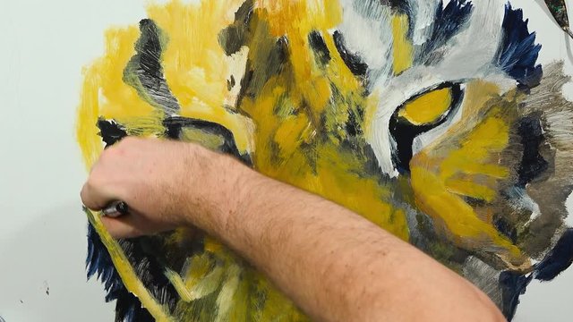 Artistic hand-painting of a tiger's eye, time lapse