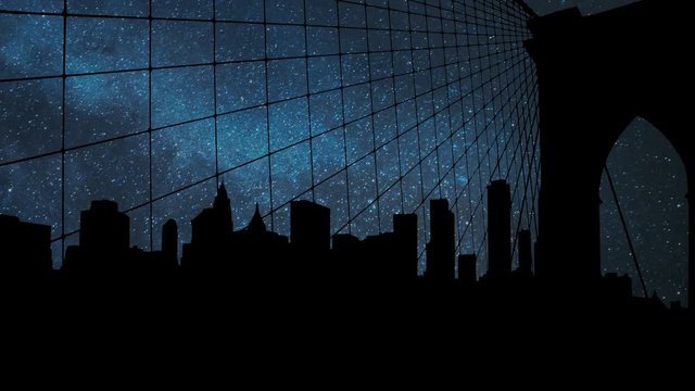 New York: Famous Skyline of Downtown from Brooklin Bridge at Sunset, Manhattan, New York City, USA