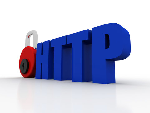 3d illustration of network community concept lock with http sign 