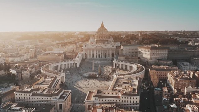 Aerial view of crowded St. Peter's Square in Vatican City