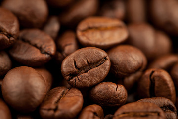 Roasted Coffee beans texture background, selective focus