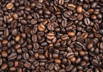 Roasted Coffee beans texture background, Closeup