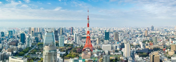 Crédence de cuisine en verre imprimé Tokyo Panorama de Tokyo avec la Tour de Tokyo, Japon