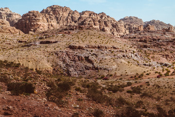 Fototapeta na wymiar Hilly landscape on the antique site of Petra - Jordan