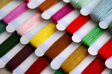 Colored embroidery threads ready for cross stitch.
