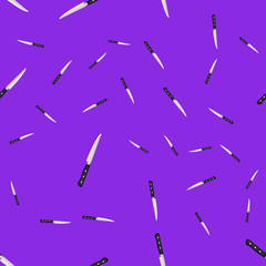 Seamless pattern of kitchen knives on a colored background.