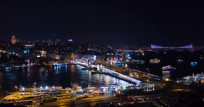 Aerial Hyperlapse Istanbul Galata and Bosphorus Night 3