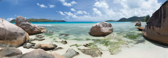 Big stones on the beach of the Seychelles