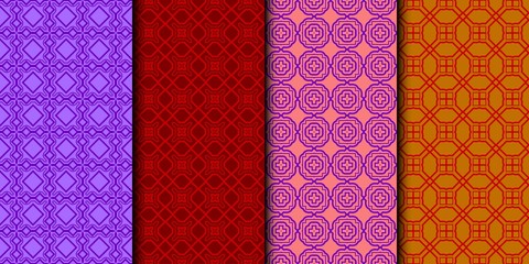 Set Of Modern Floral Seamless Pattern. Decorative Texture For Wallpaper, Invitation, Fabric. Vector Illustration. Color. Red color