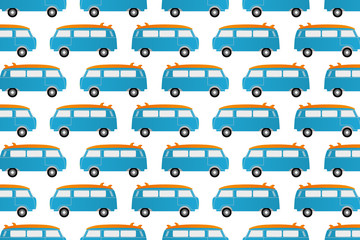 Surf camper van seamless pattern for print on fabric or paper