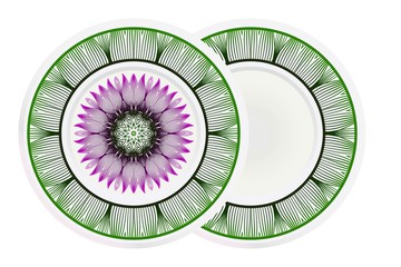 Decorative plate with mandala ornament in ethnic style. Fashion background with ornate dish. Vector illustration