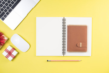 Flat lay, top view office table desk. Workspace background