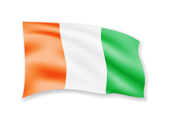 Waving Cote dIvoire flag on white. Flag in the wind.