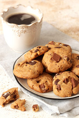 chocolate chip cookies and cup of coffee