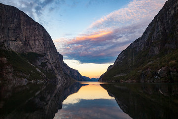 Image of Sunset over Lysefjord Forsand Rogaland Norway Scandinavia printed on Printed Glass Basin Splashbacks