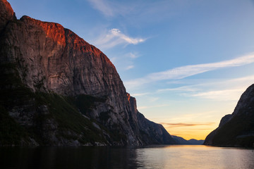 Sunset over Lysefjord Forsand Rogaland Norway Scandinavia