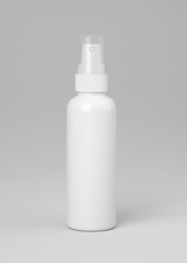 White plastic sprey bottle for cosmetics, mockup for design, 3D rendering, 3d illustration
