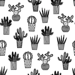 Fotobehang Planten in pot Cactus Cactussen en vetplanten illustratie naadloze vector herhalingspatroon