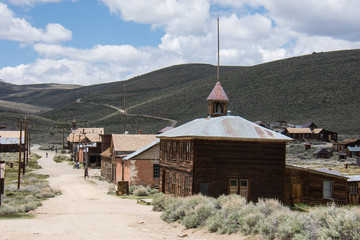Buildings in the abandoned ghost town of Bodie California. Bodie was a busy, high elevation gold...