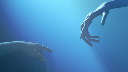 Extraterrestrial hand contact human hand -slow motion - alien first contact  - artistic representation - 3d rendering 