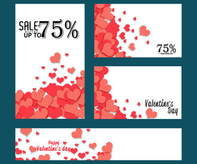 Sale header or banner set with discount offer for Happy Valentine's Day celebration.