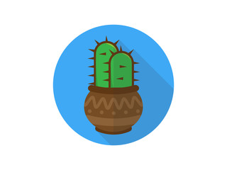 Icon with a cactus in a beautiful pot. Vector illustration.