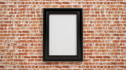 Frame template on the red brick wall in room / 3D render image