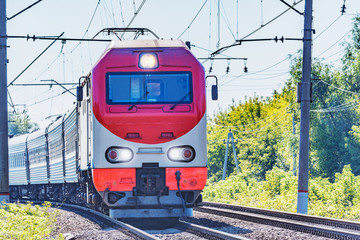 Naklejka premium Passenger train moves to Moscow