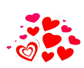 Red hearts on white background