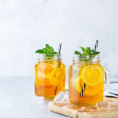 Lemon mint iced tea cocktail refreshing drink for summer days