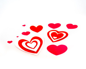 Red hearts on white background
