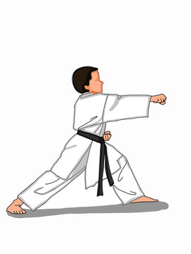 karate kid white uniform black belt punch clip art preview