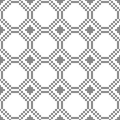 Fototapeta premium Cross stitch, seamless decorative pattern. Embroidery and knitting. Abstract geometric background. Ethnic ornaments.
