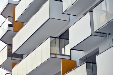Abstract fragment of contemporary architecture, walls made of glass and concrete.