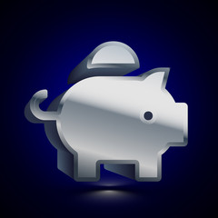 3D stylized Piggy Bank icon. Silver vector icon. Isolated symbol illustration on dark background.