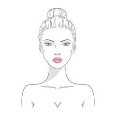 Vector illustration of a beautiful young nude woman, isolated on white background. Fashion model sketch