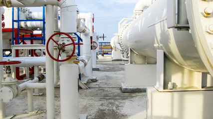 Heat exchangers in a refinery. The equipment for oil refining